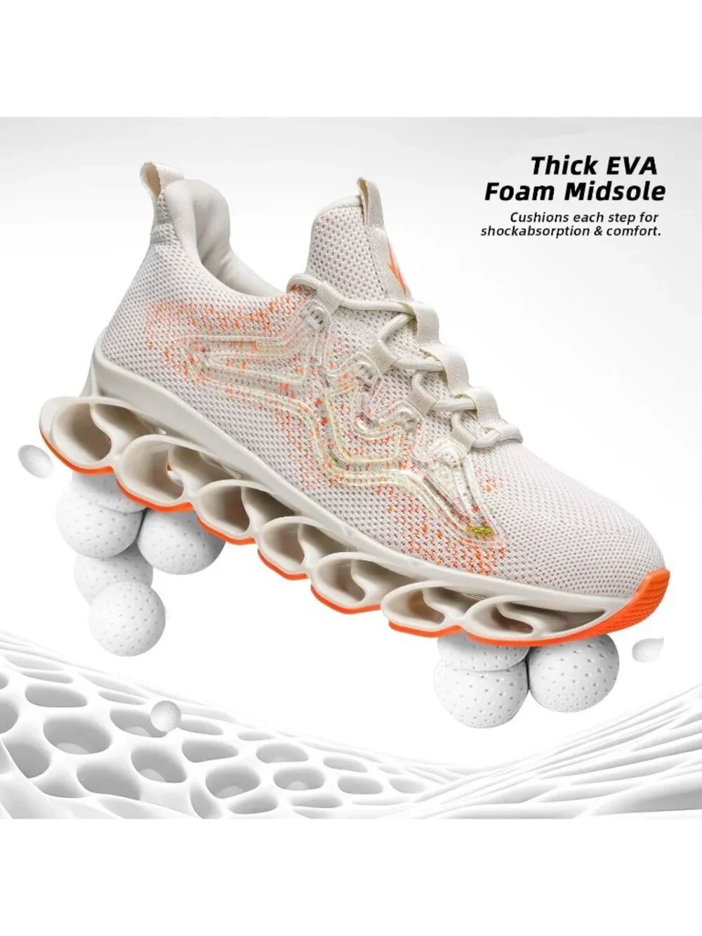 Men's Beige Orange Slip on Walking Running Shoes Blade Tennis Fashion Sneakers